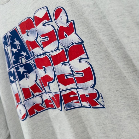 VTG 90s Stars Stripes Forever Single Stitch Tee Mens 3XL Gray USA Patriotic - Picture 7 of 8